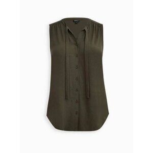 Torrid Womens Sleeveless Button-Front Olive Tie Neck Blouse Size 2